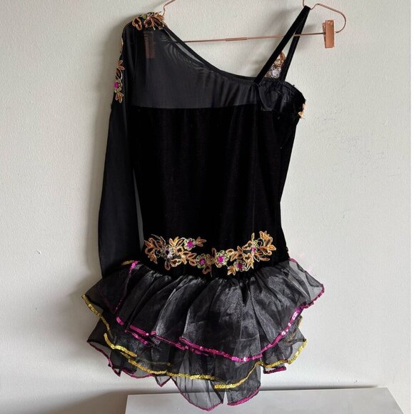 Art Stone Competitor Floral Stone Design Costume Dress Black Color Sz Meduim - Picture 11 of 11